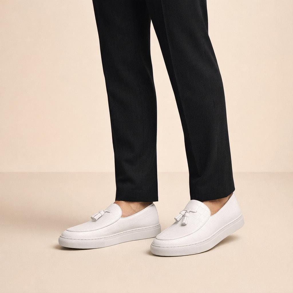 Mocassin blanc cuir homme