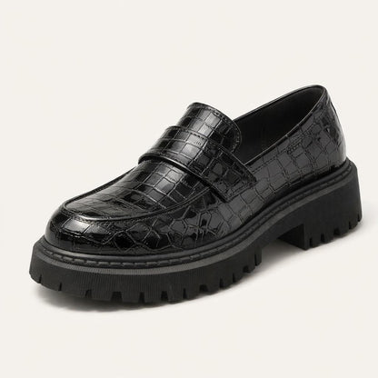 Mocassin croco noir femme