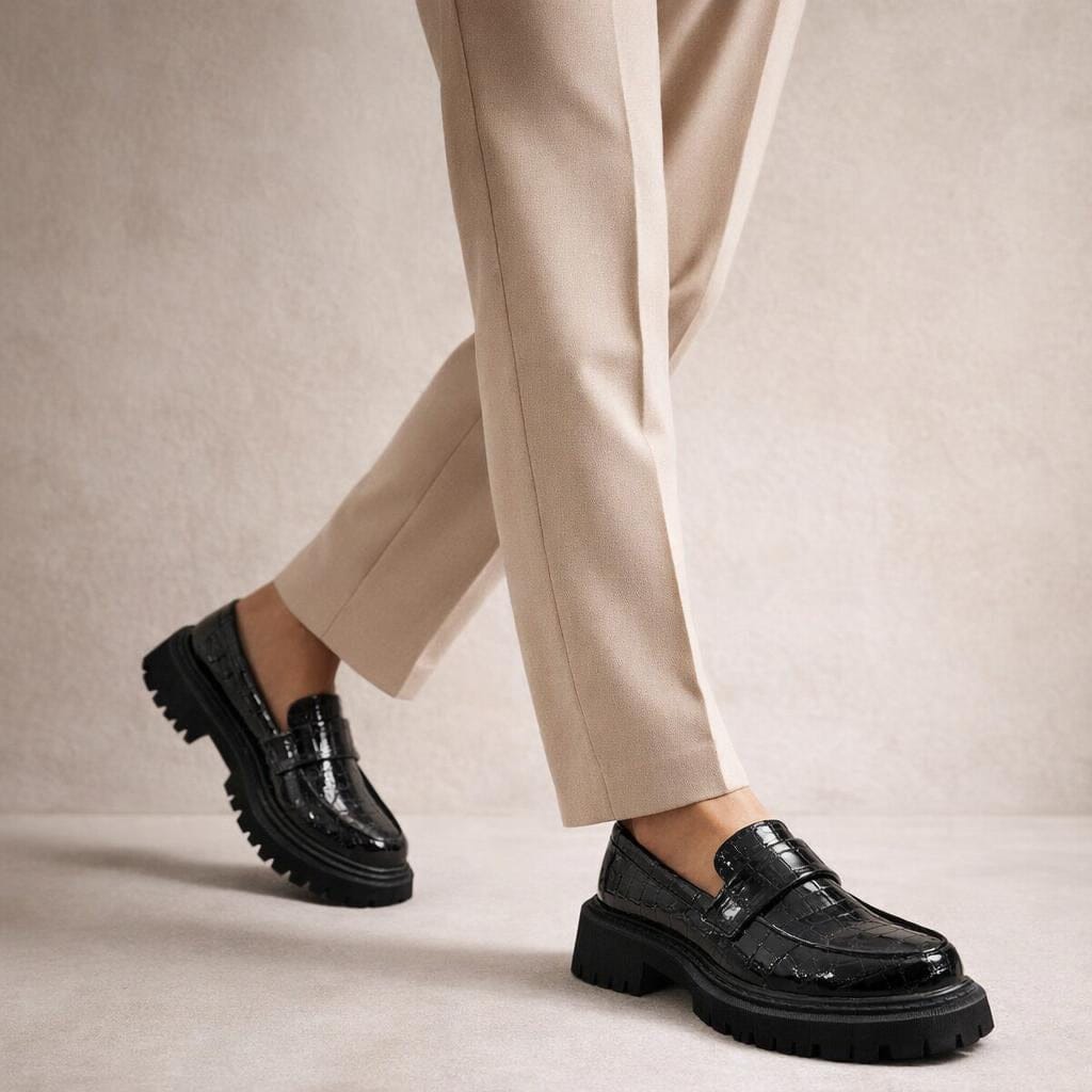 Mocassin croco noir femme