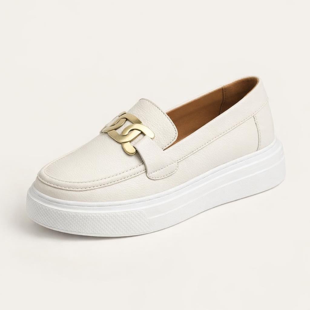 Mocassin cuir beige femme