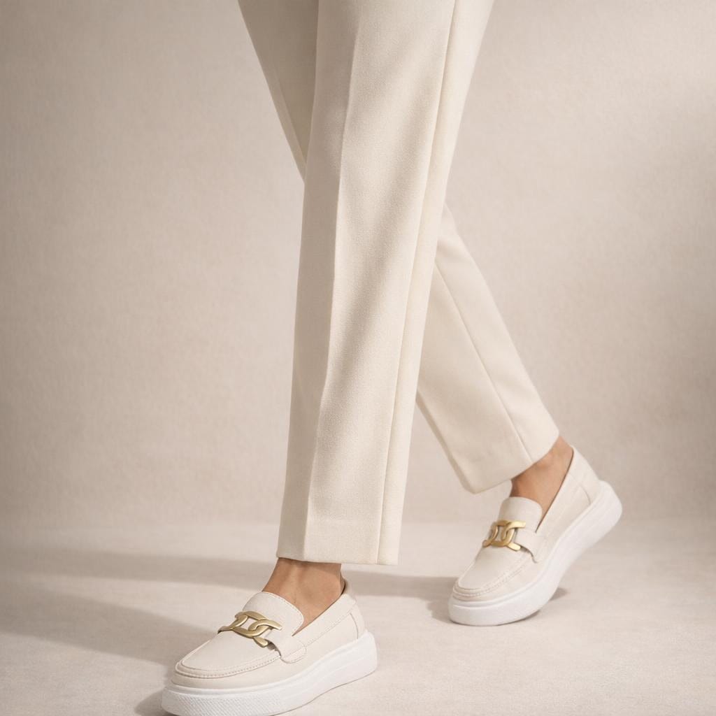 Mocassin cuir beige femme