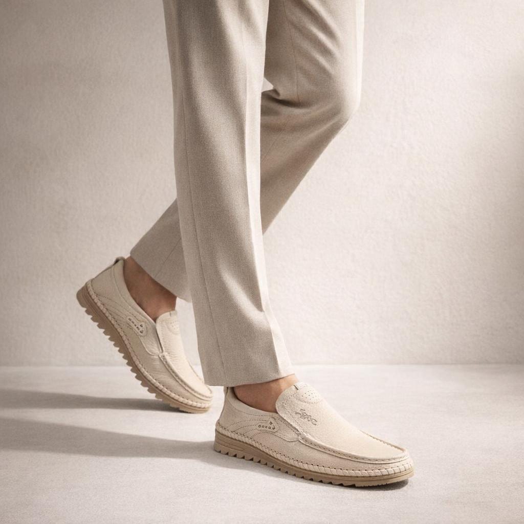 Mocassin cuir beige homme