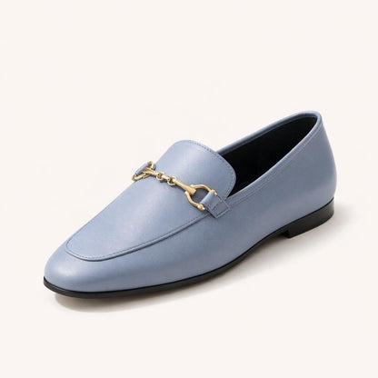 Mocassin cuir bleu femme