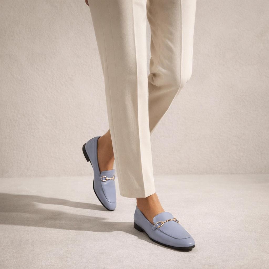 Mocassin cuir bleu femme