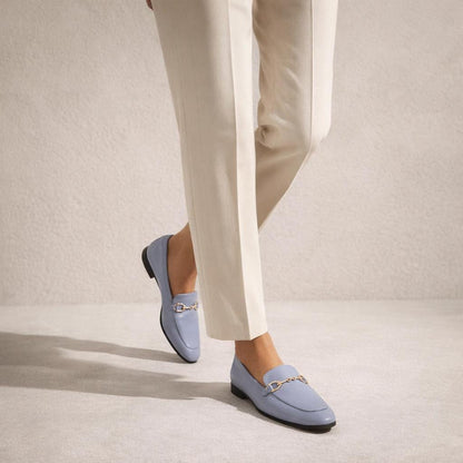 Mocassin cuir bleu femme