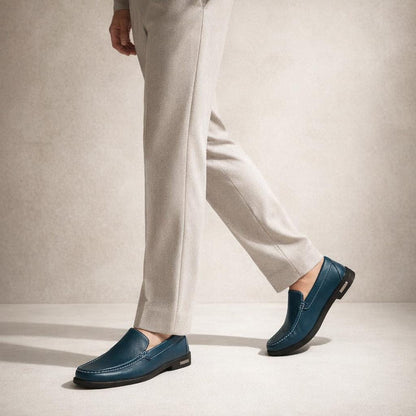 Mocassin cuir bleu homme