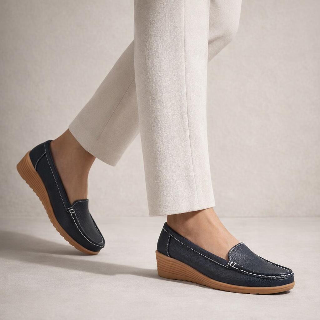 Mocassin cuir bleu marine femme