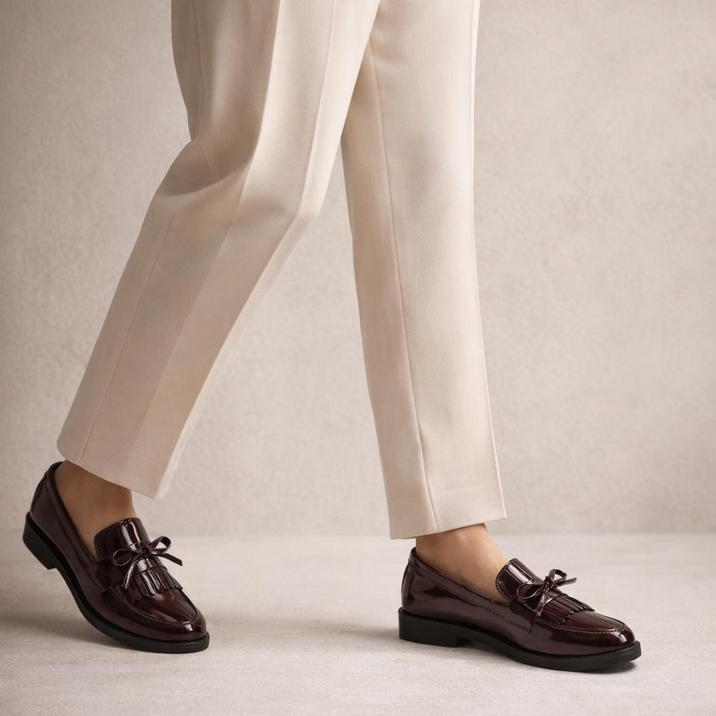 Mocassin cuir bordeaux femme