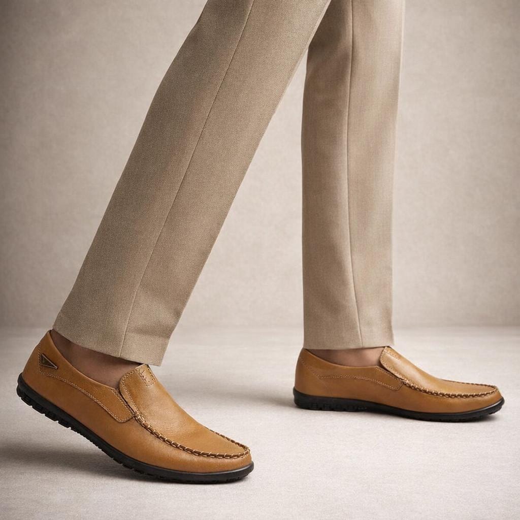 Mocassin cuir camel homme
