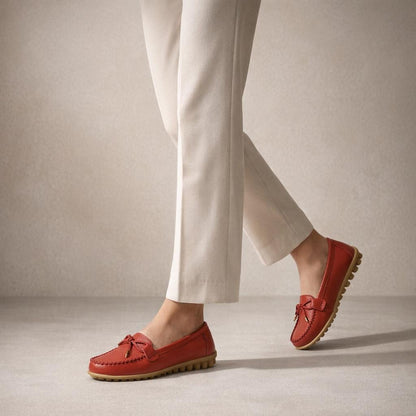 Mocassin cuir rouge femme