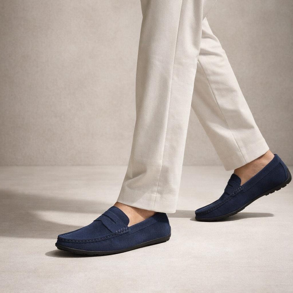 Mocassin daim bleu marine homme