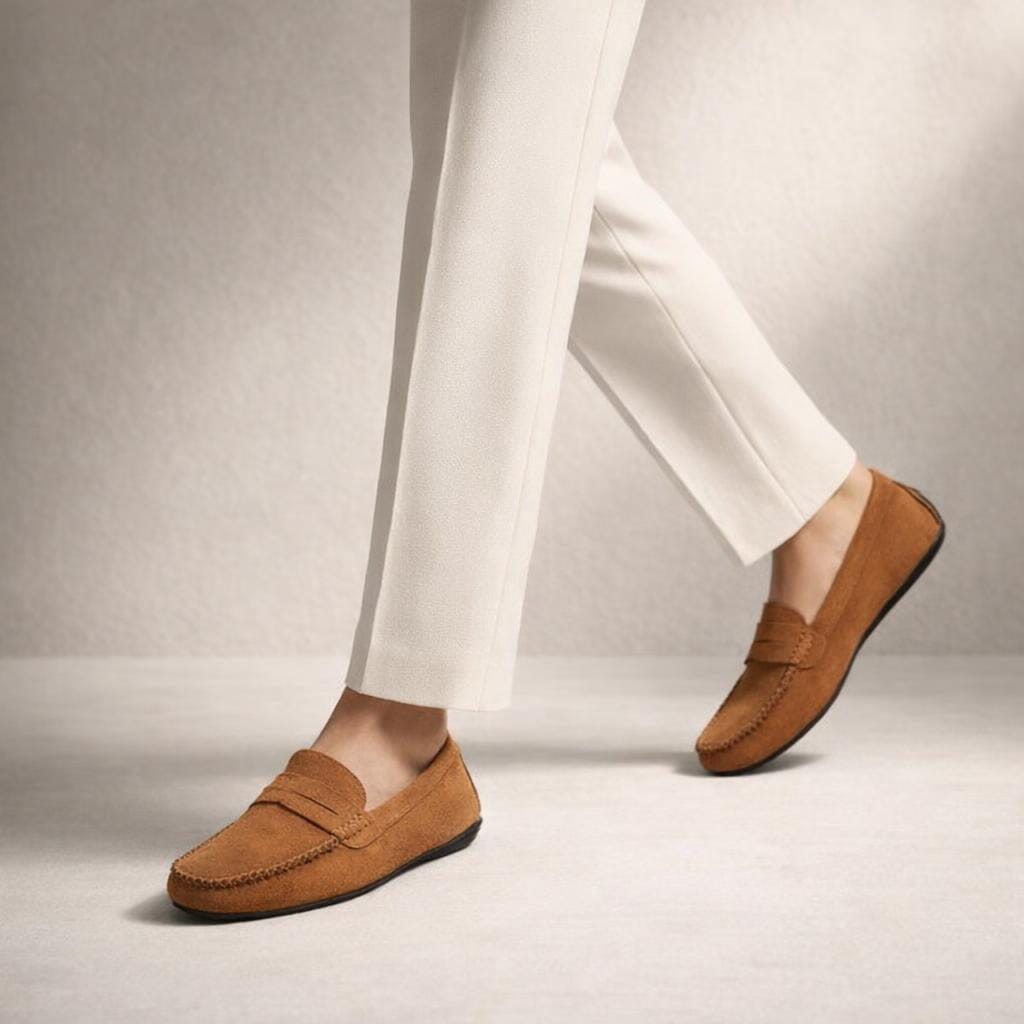 Mocassin daim camel homme