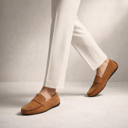 Mocassin daim camel homme