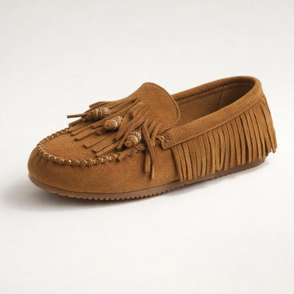 Mocassin daim frange femme