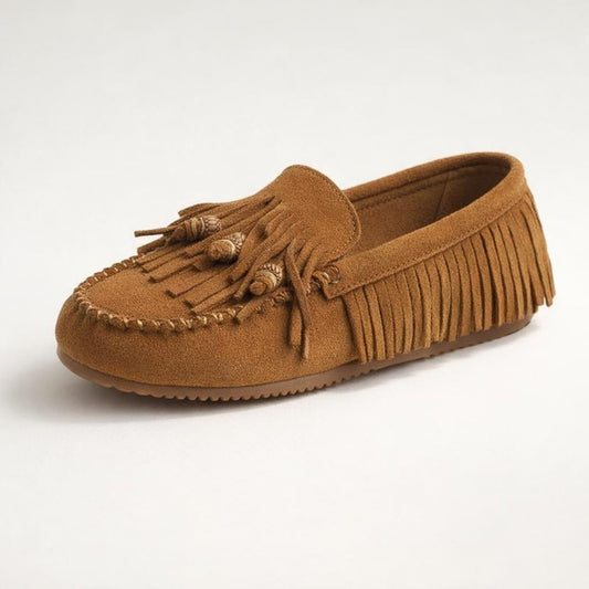 Mocassin daim frange femme