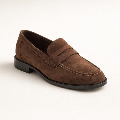 Mocassin daim marron foncé femme