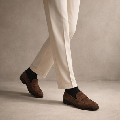 Mocassin daim marron foncé femme