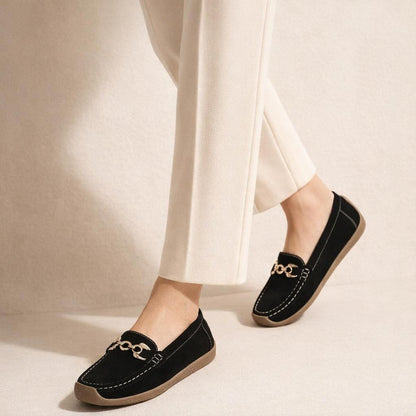 Mocassin daim noir femme
