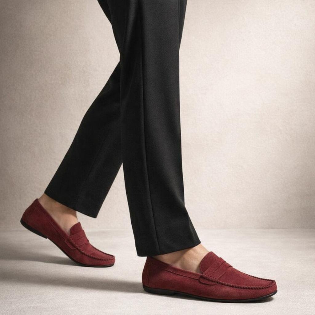 Mocassin daim rouge homme