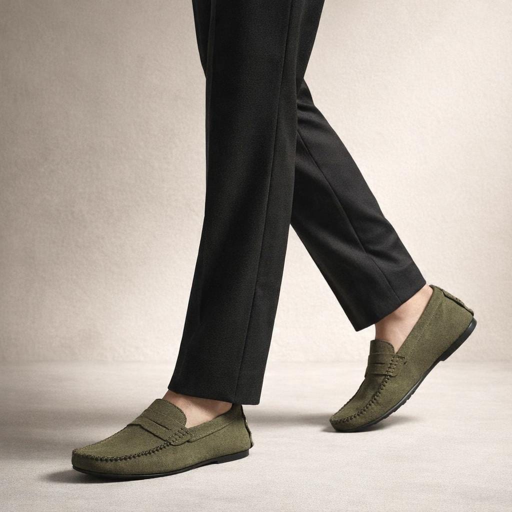 Mocassin daim vert homme