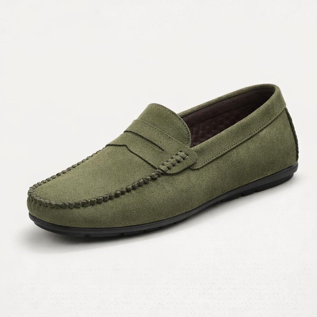 Mocassin daim vert homme