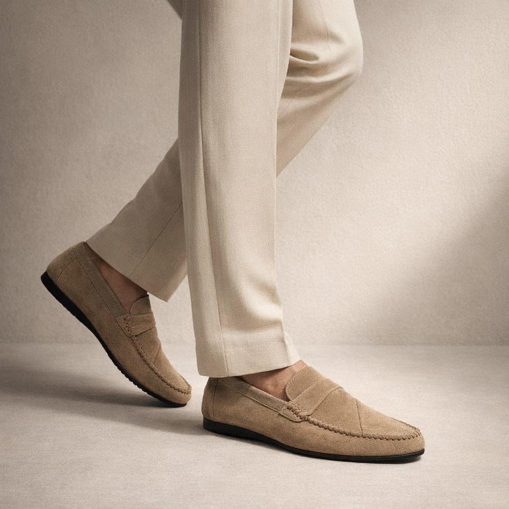 Mocassin en daim beige homme
