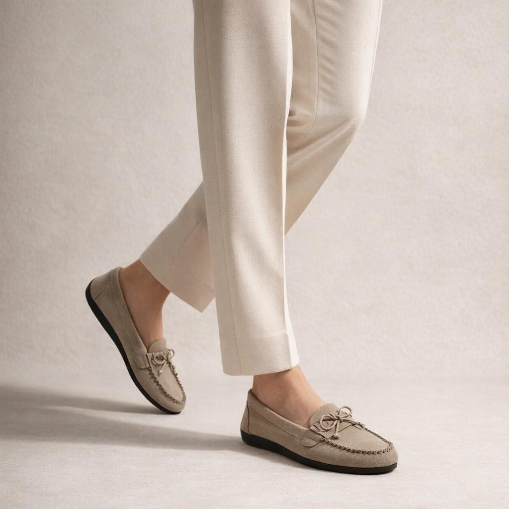 Mocassin femme beige en daim