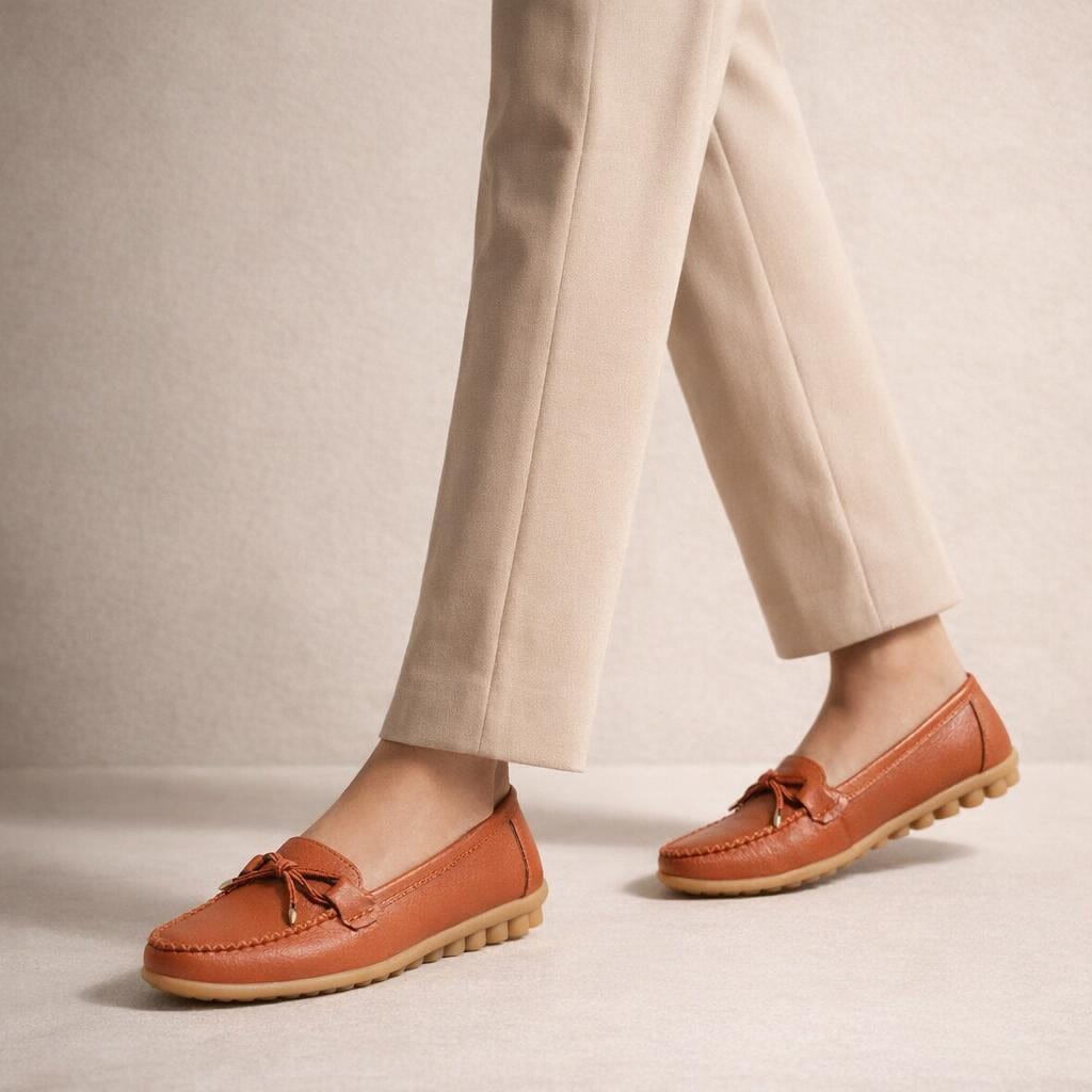 Mocassin femme cuir orange