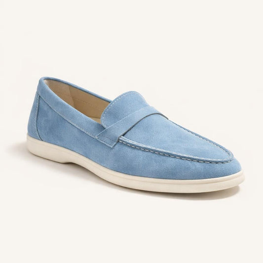 Mocassin femme daim bleu