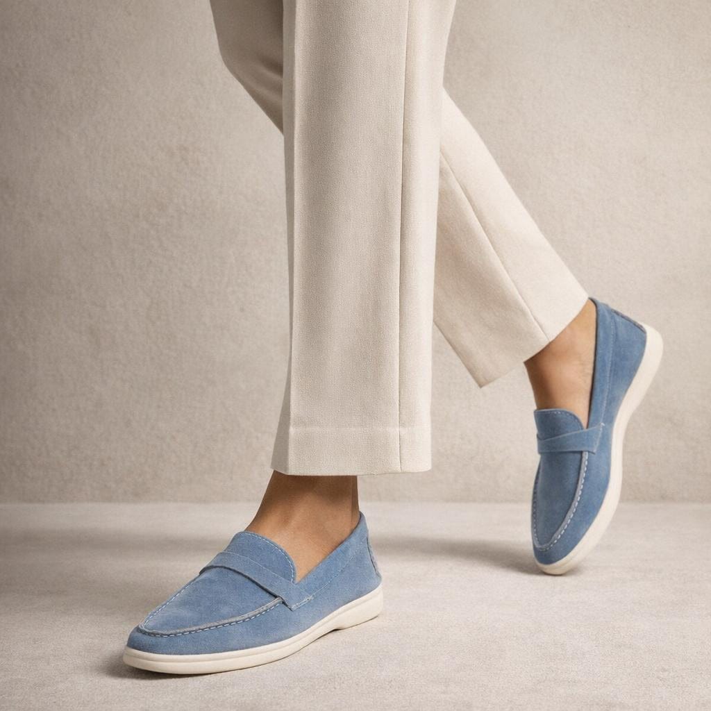 Mocassin femme daim bleu