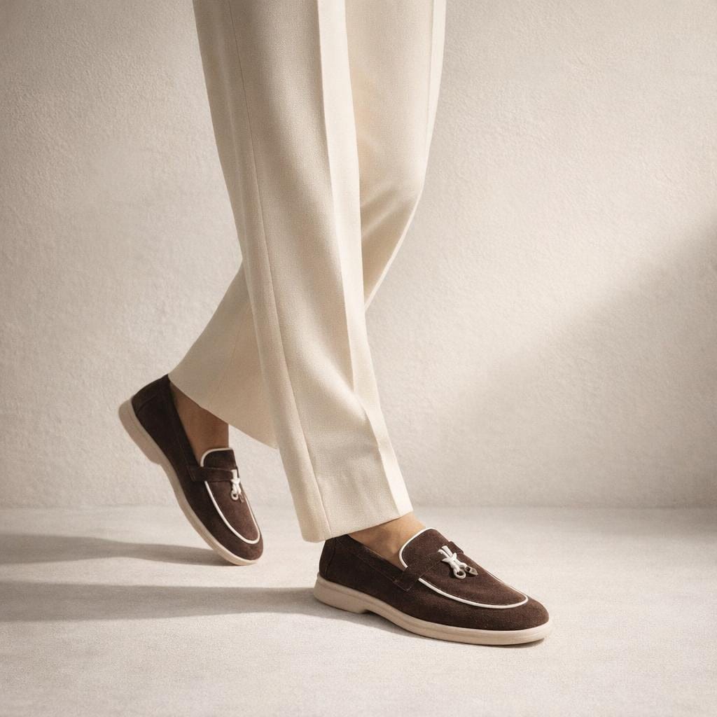 Mocassin marron et blanc femme
