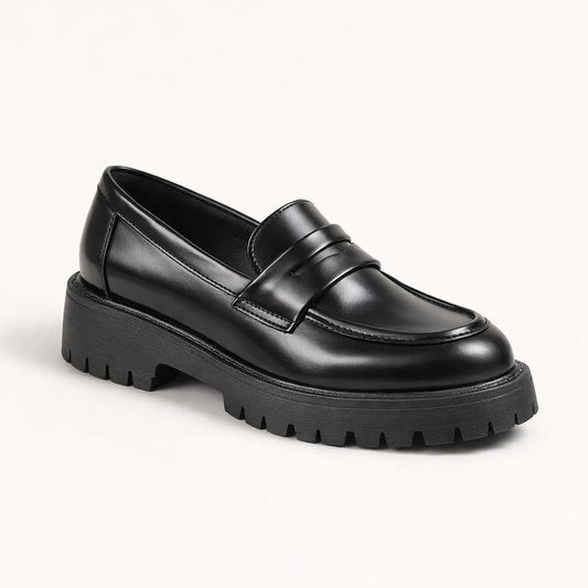 Mocassin noir femme semelle epaisse