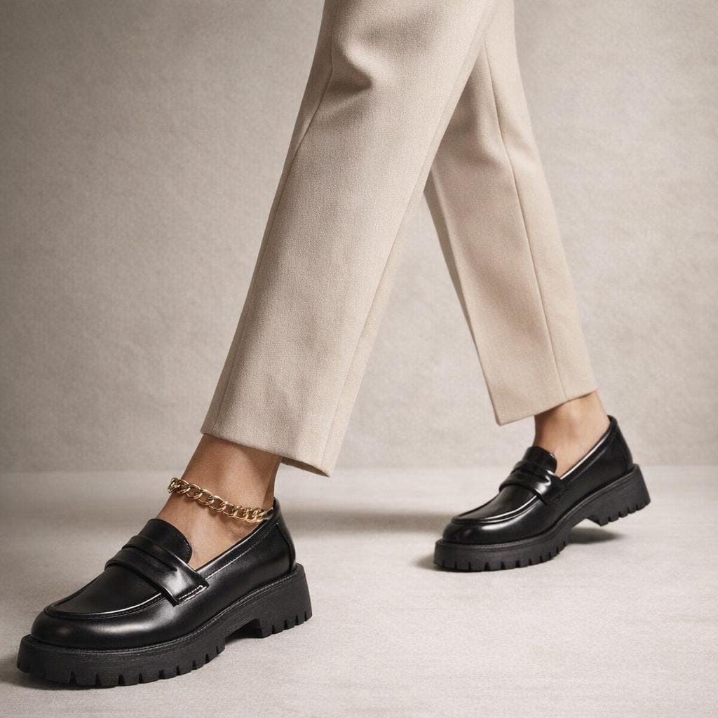 Mocassin noir femme semelle epaisse