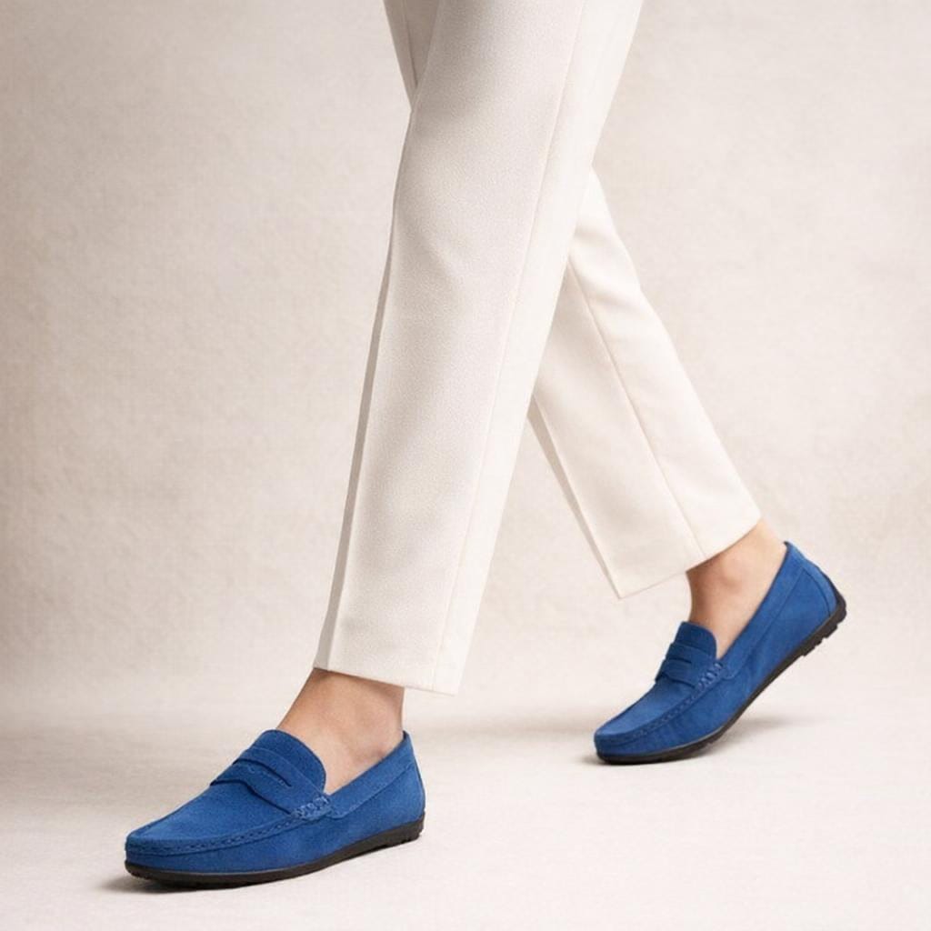 Mocassins daim bleu homme