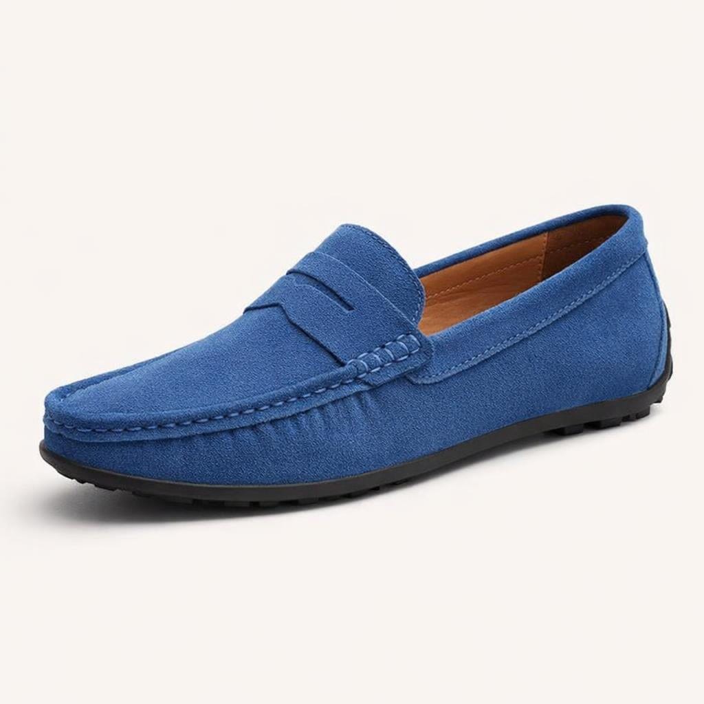 Mocassins daim bleu homme